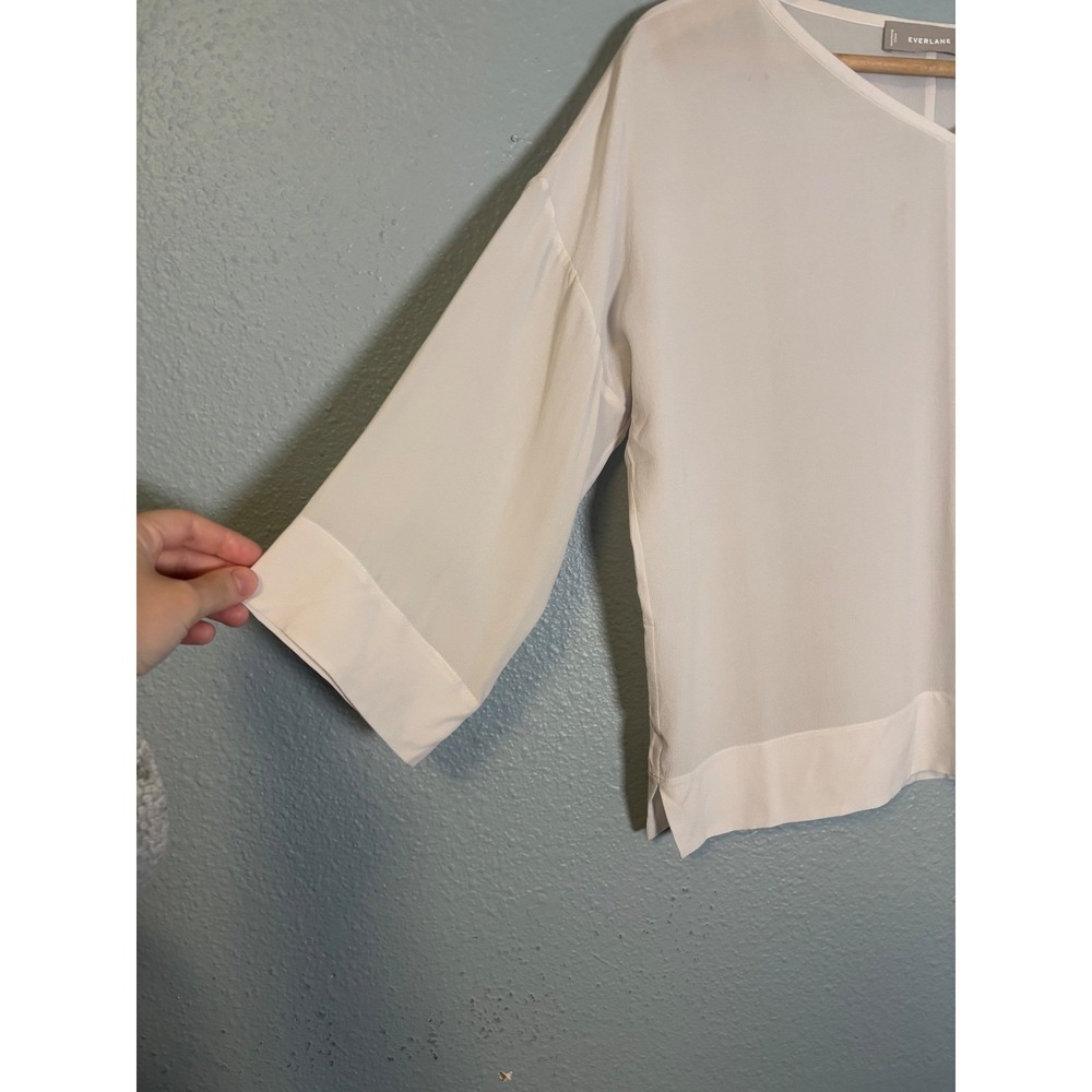 Everlane 100% Silk V-Neck Boxy Blouse Off White Size 0 Kimono Sleeve - Picture 5 of 7